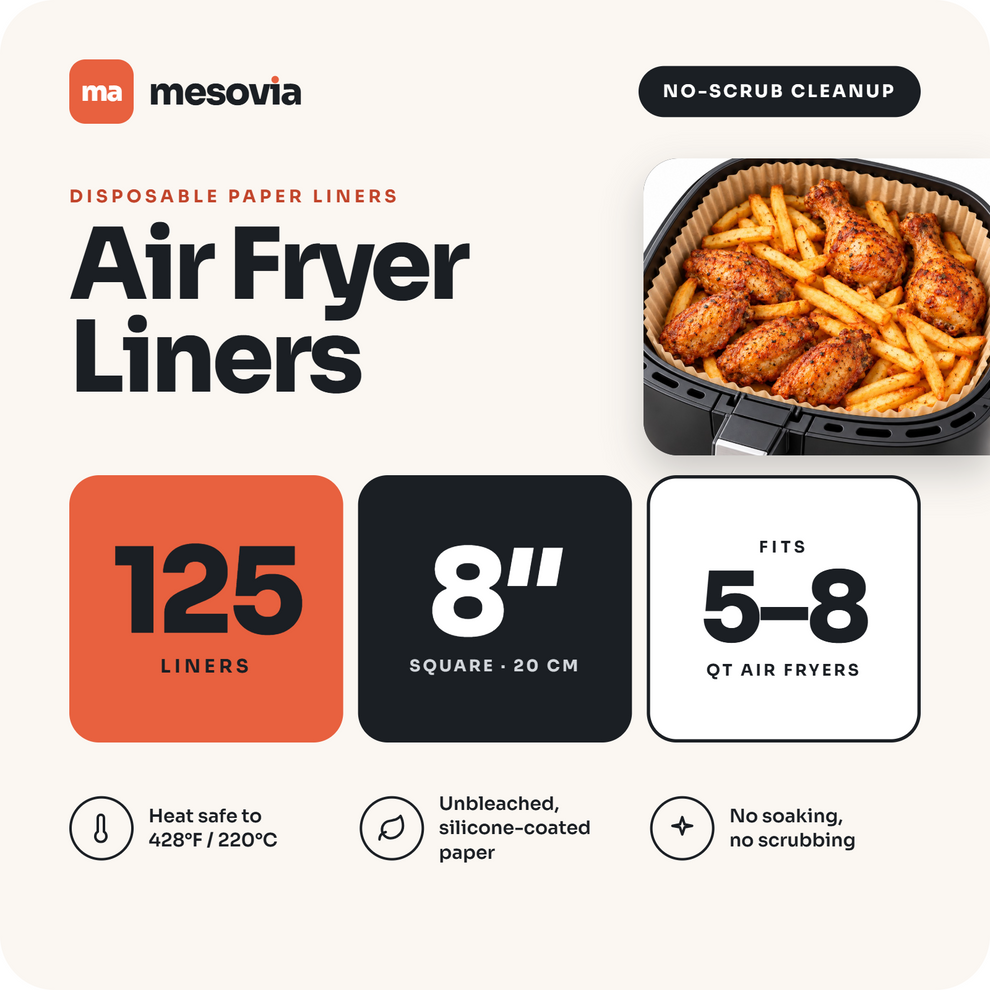 MESOVIA Disposable Air Fryer Liners, Square, Round and Rectangle Paper ...